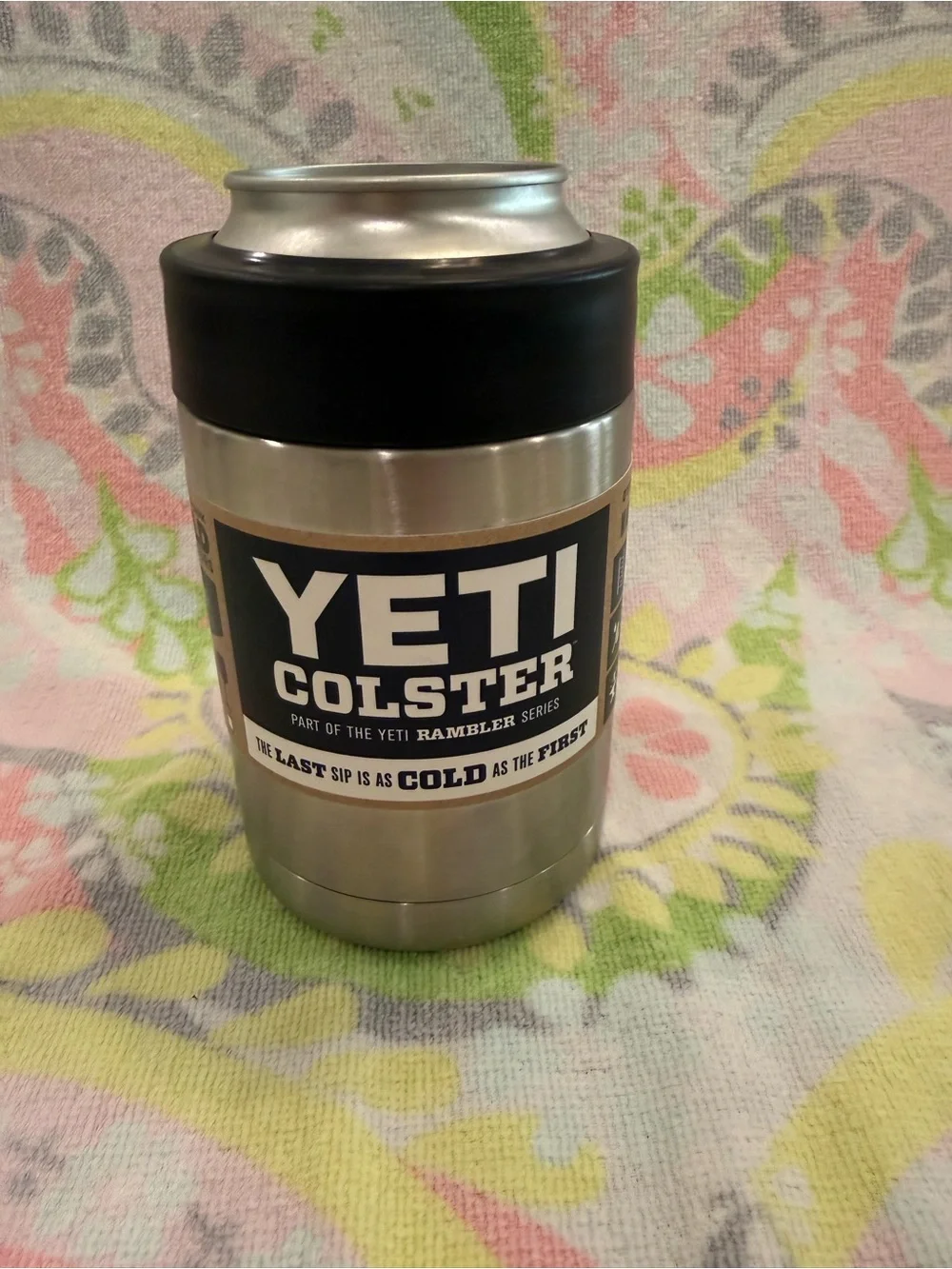 Yeti Colster Stainless Steel Can Cooler with Black Pop-Top Lid